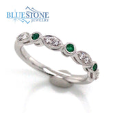 14K White Gold Emerald and Diamond Ring